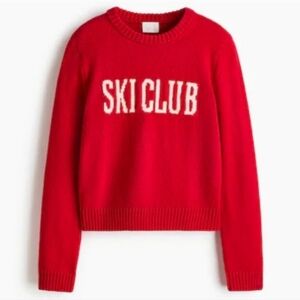H&M Ski Club Sweater Medium Red Knit Wool Blend Après Ski Pullover